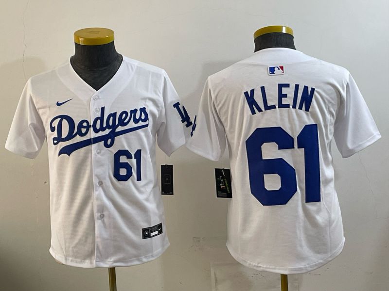 Youth 2025 Nike Los Angeles Dodgers #61 Klein White Game MLB Jersey 03